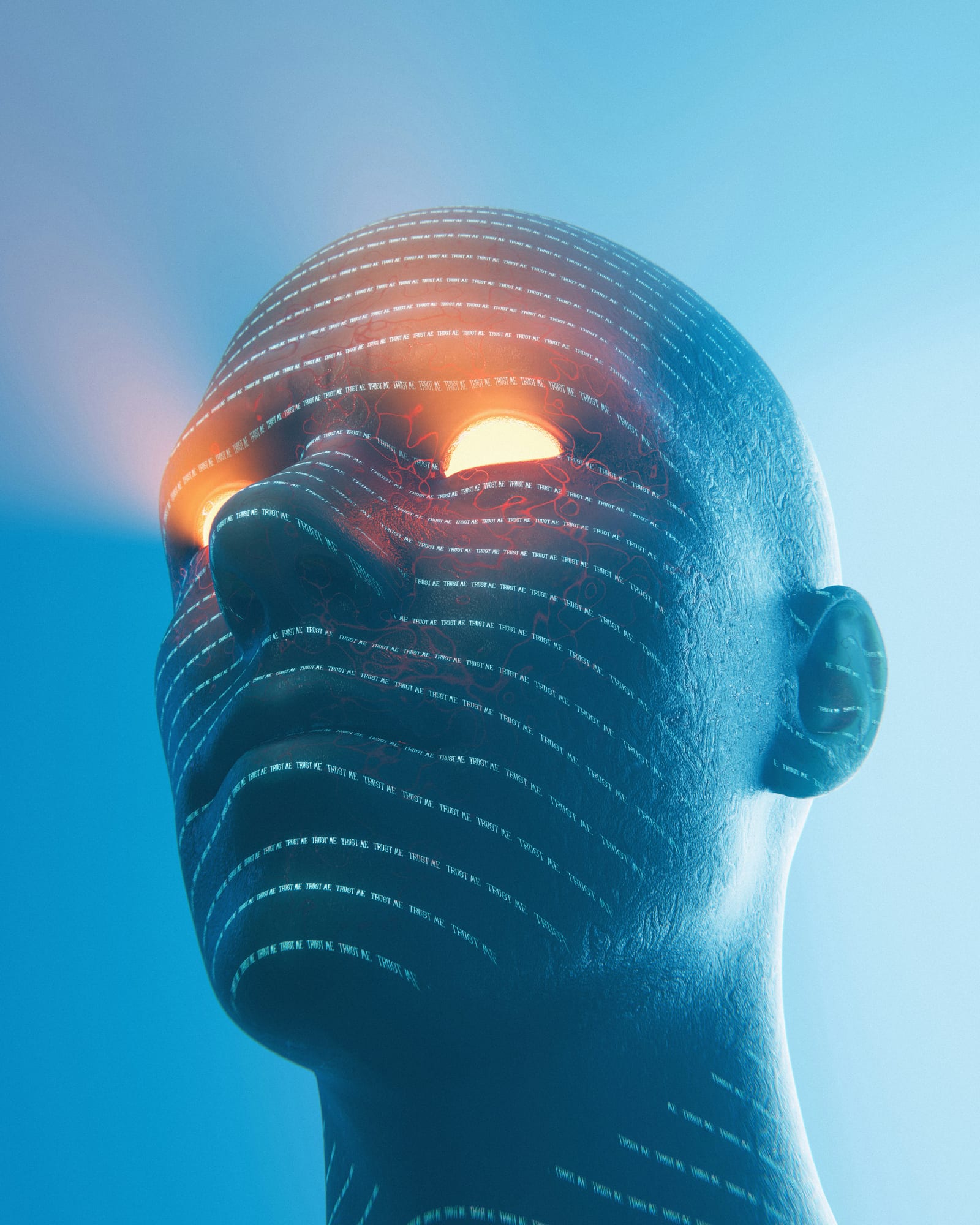 Human×AI model — digital human head with AI neural overlay.
